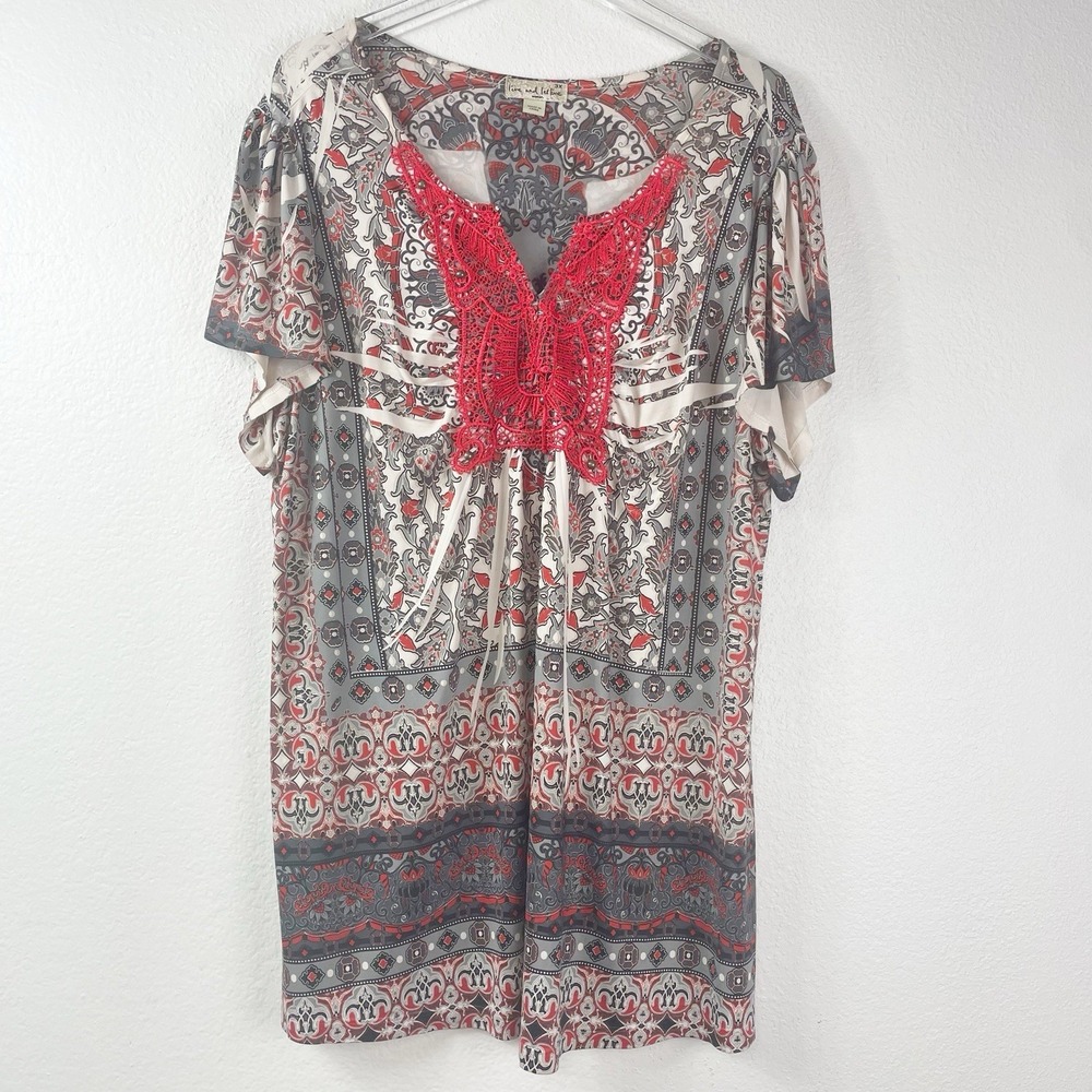 Live and Let Live Woman 3X Boho‎ Tunic Top Red Lace Crochet Paisley Plus Size